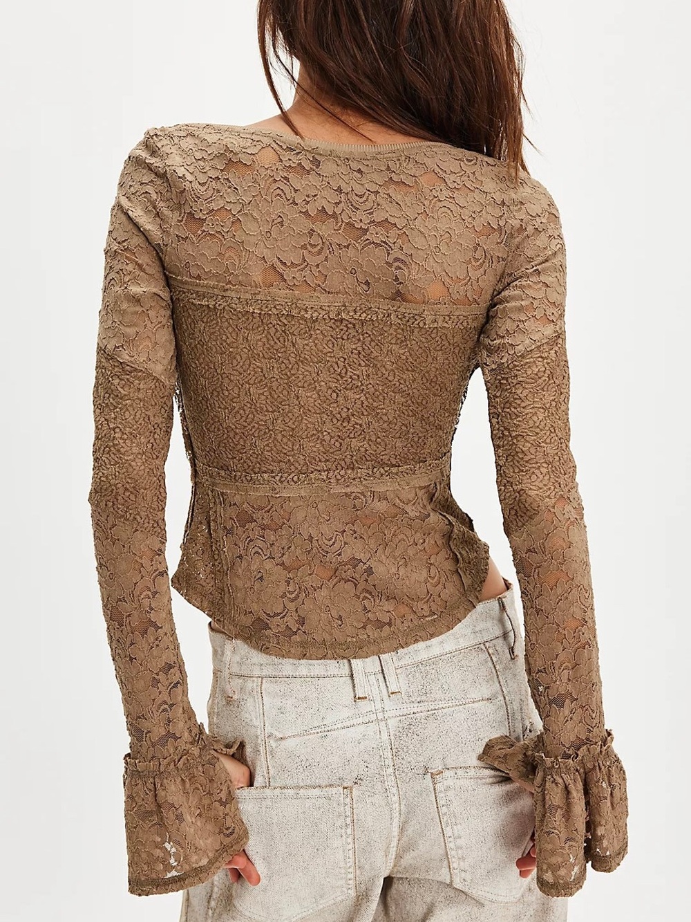 Free People Lace Layering Long Sleeve in Dutch Cocoa - Picture 3 of 10